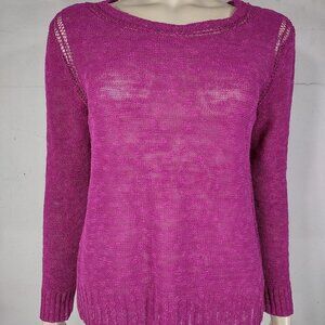 Eileen Fisher fuchsia long sleeve open knit sweater top ladies Medium Petite